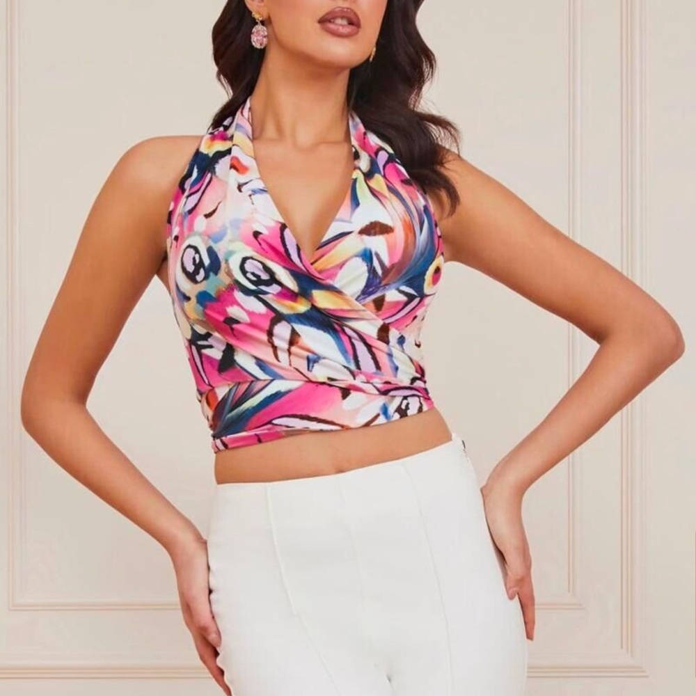 Guess by Marciano Pink Crop Tank Top with Wrap Style
